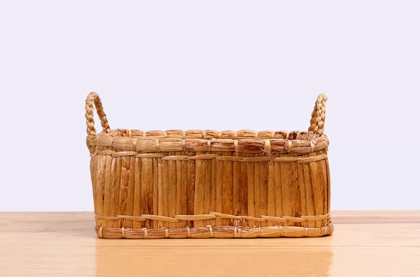 Handmade Sil Thin Chao Pha Ya - Natural Straw Wicker Square Basket Straw (Water Hyacinth)