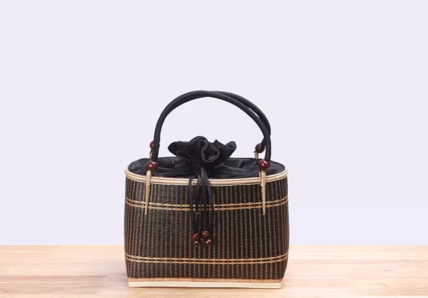 Bamboo Mini Bamboo Wicker Square Handbag (Black) Handmade